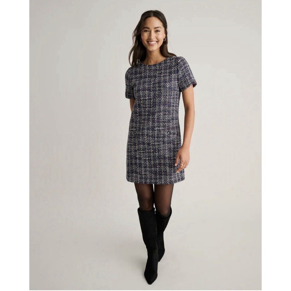Untuckit for Her Tweed Ravenna Shift Dress Wool Blend XS Blue, White & Black